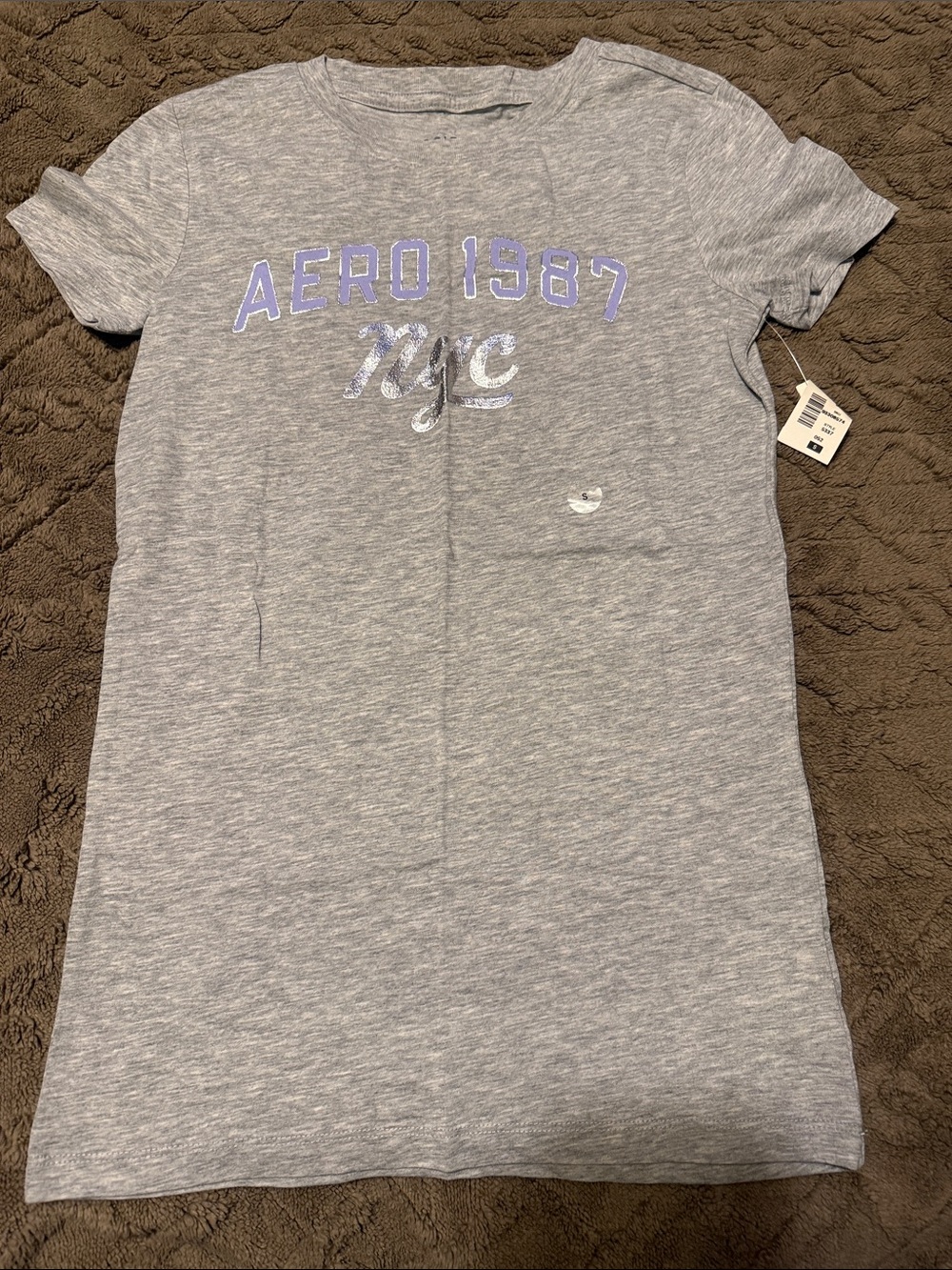 Aeropostale Gray Short-Sleeve Graphic Tee with Purple Accents
